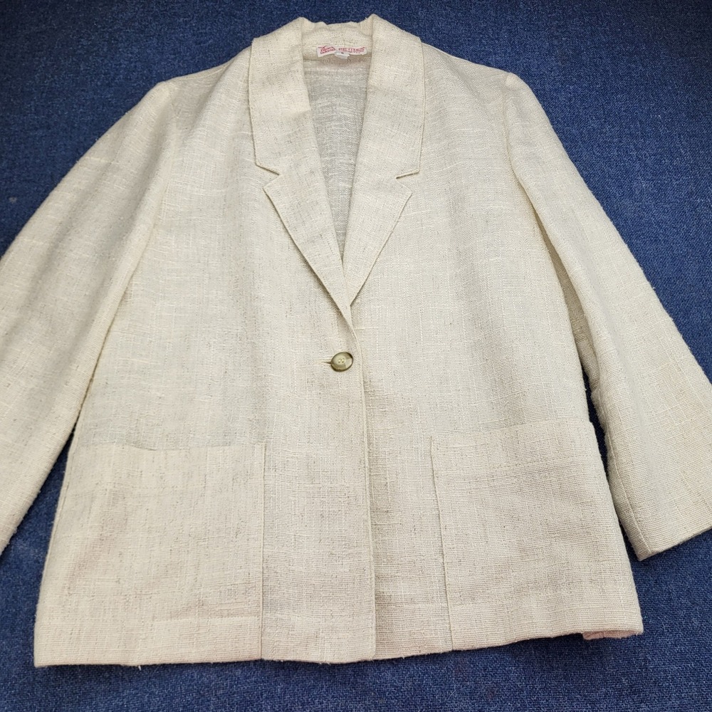 Vintage Block Island Petites Marina Pappas Beige Linen Blend Blazer Jacket 8P